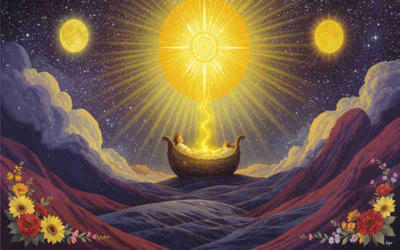 nacimiento de San Juan Bautista, noche de San Juan, Imagen simbólica del nacimiento de San Juan Bautista y su relación con el solsticio