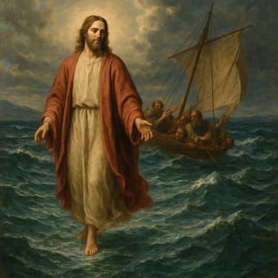 estrella pentagonal, caminar sobre las aguas, jesús camina sobre las aguas