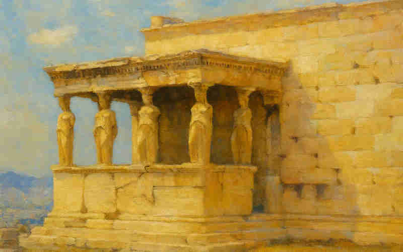 adquirir virtudes, virtudes teologales, las cariátides esculturas femeninas que sostienen el templo