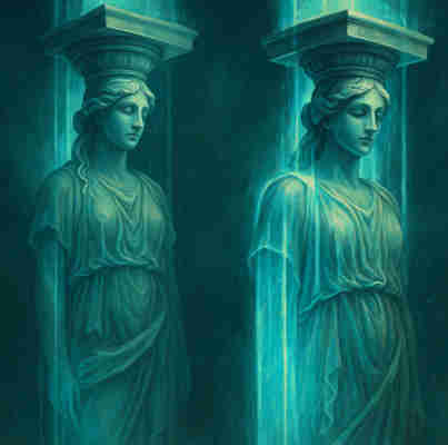 adquirir virtudes, virtudes teologales, las cariátides esculturas femeninas que sostienen el templo
