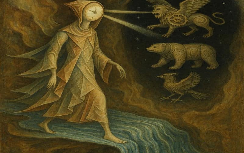 El Libro de Daniel en el Antiguo Testamento, los tiempos finales, imagen simbólica de profecía de Daniel estilos surrealismo clásico (Remedios Varo)
